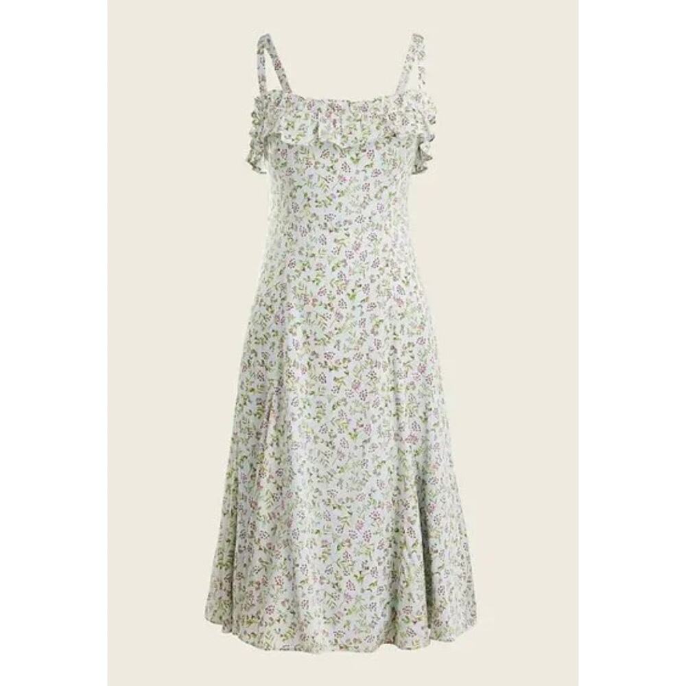 J. Crew Ruffle Stretch Silk Dress Wisp Floral Womens 4 Blue Sleeveless Ditsy NWT